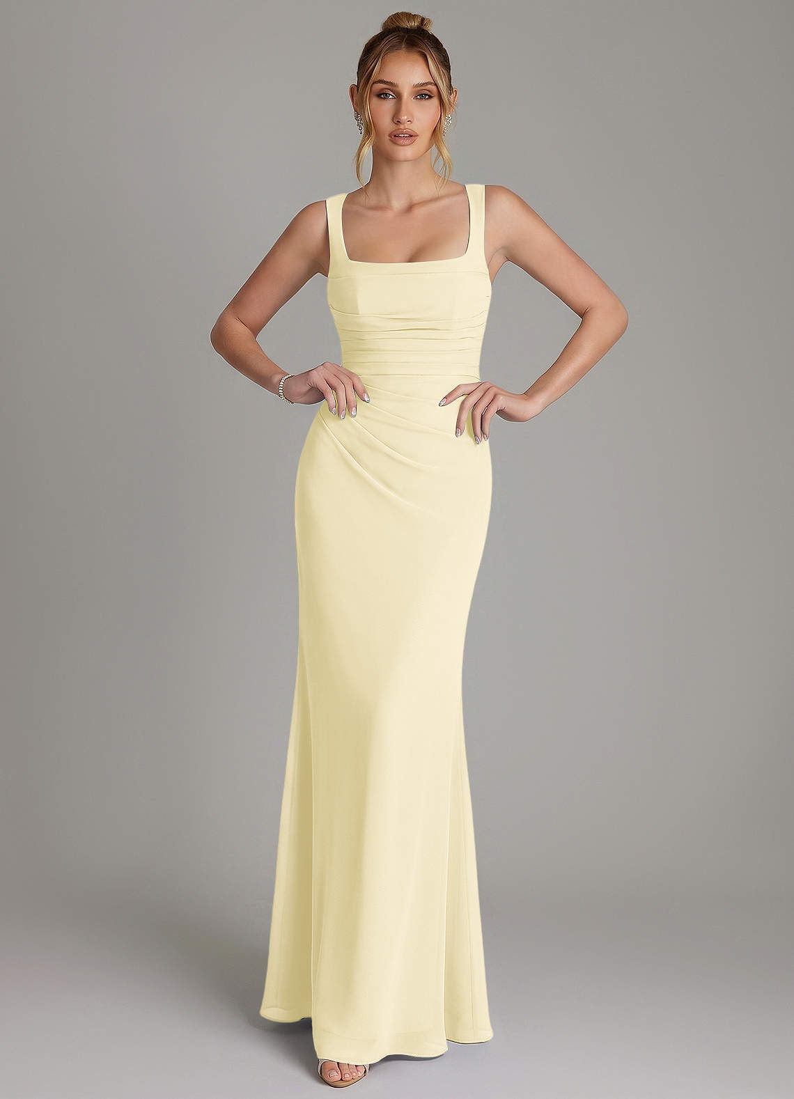 Azazie Agustina Bridesmaid Dresses Lemon Sorbet Mermaid Corset Chiffon Dress image2