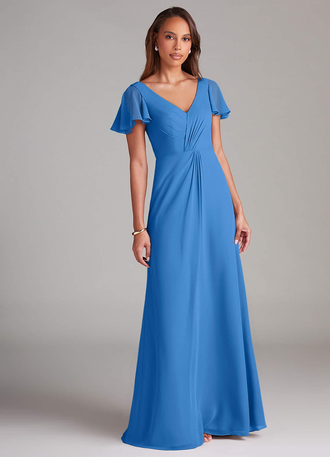 Azazie Soren Bridesmaid Dresses Blue Jay A-Line Ruched Chiffon Dress image1