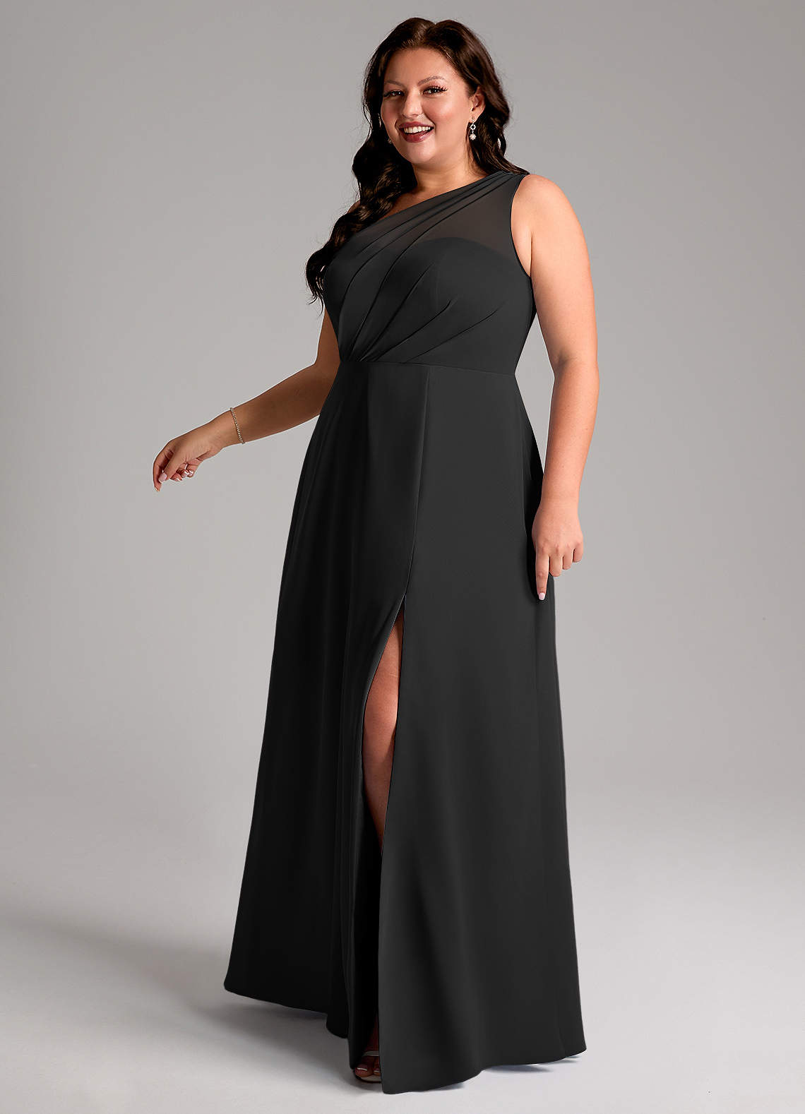 Azazie Phaedra Bridesmaid Dresses Black A-Line One Shoulder Chiffon Dress image5