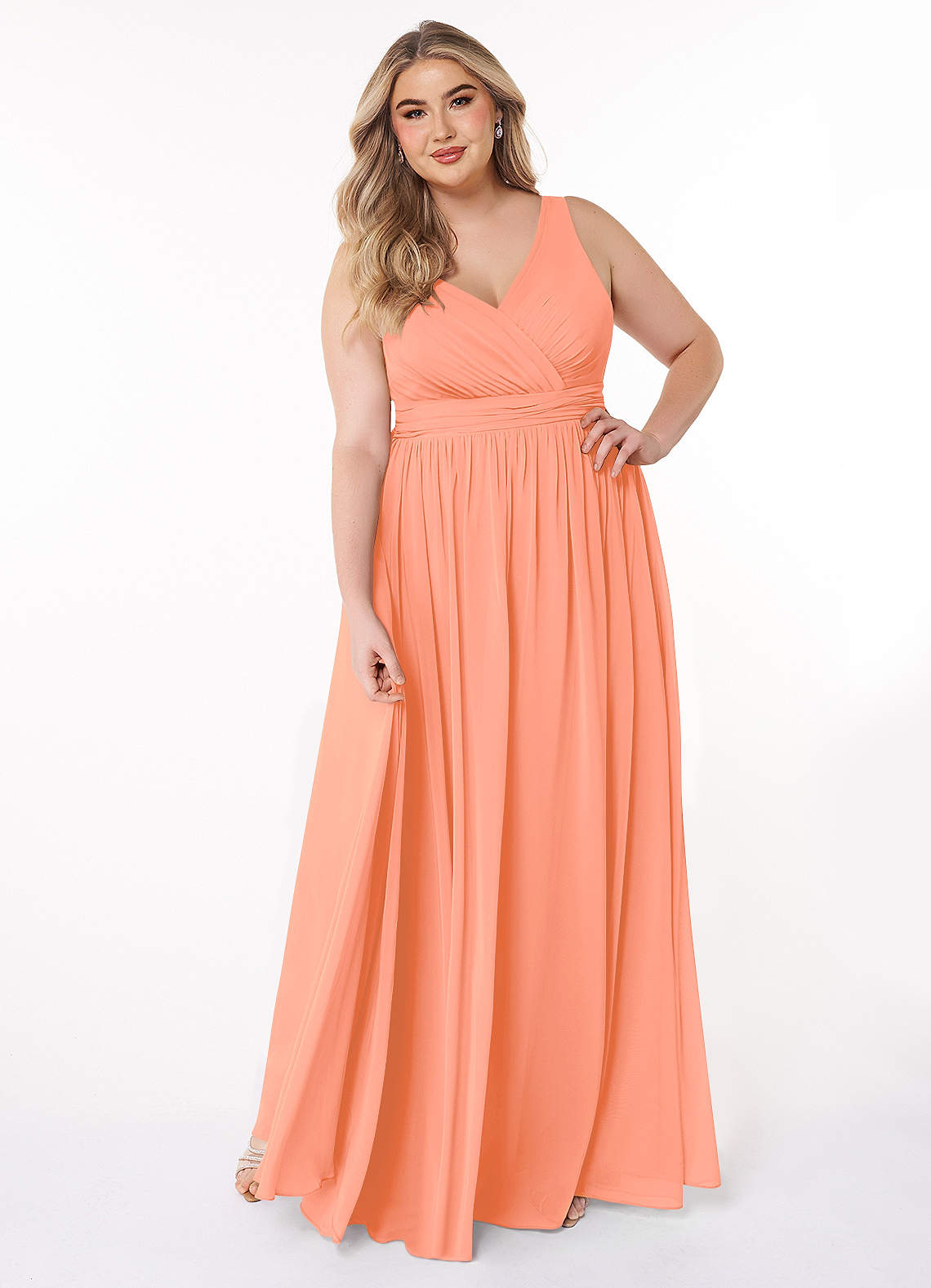 Azazie Kora Bridesmaid Dresses Sunset A-Line Pleated Chiffon Dress image1