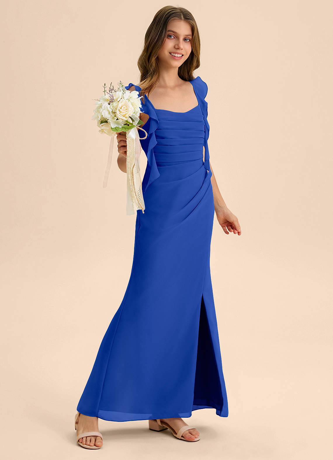 Azazie Jessamine Junior Royal Blue Mermaid Sweetheart Neckline Chiffon Dress image3