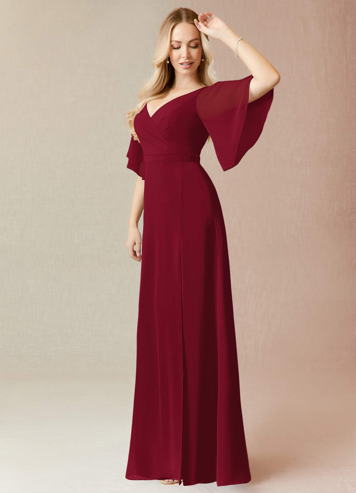 next day delivery bridesmaid dresses Flutter Sleeves Cascade Back Chiffon Long Bridesmaid Dress main image 0