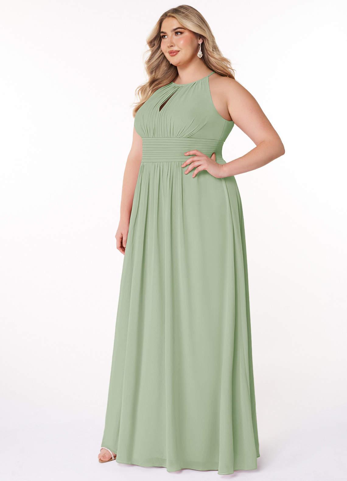 Azazie Bonnie Bridesmaid Dresses Dusty Sage A-Line Keyhole Ruched Chiffon Dress image7