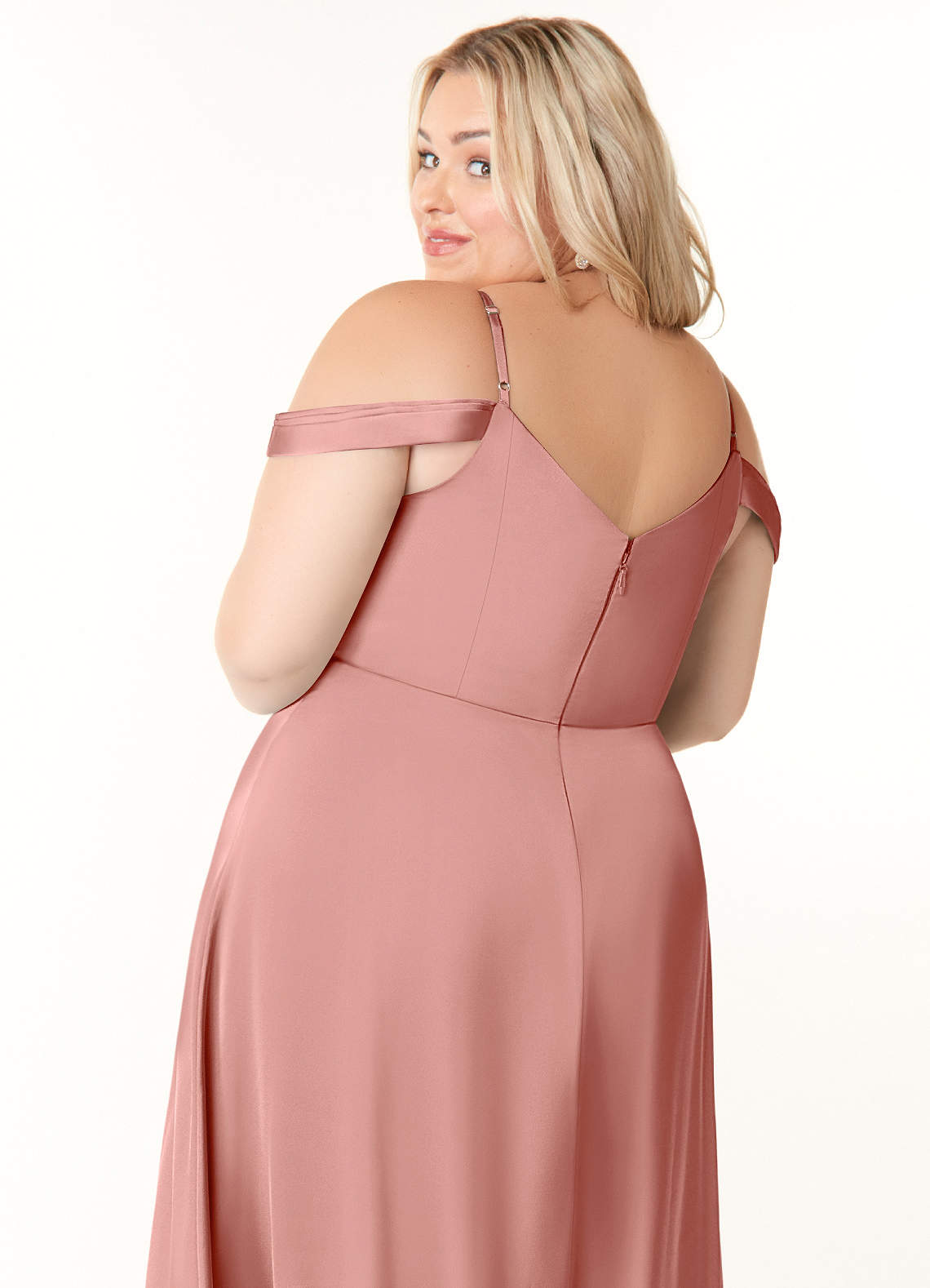 Azazie Ocean Vestidos de damas de honor Vestido de Rosetón de Satén Elástico de Corte en A con Cuello en V Plisado image10