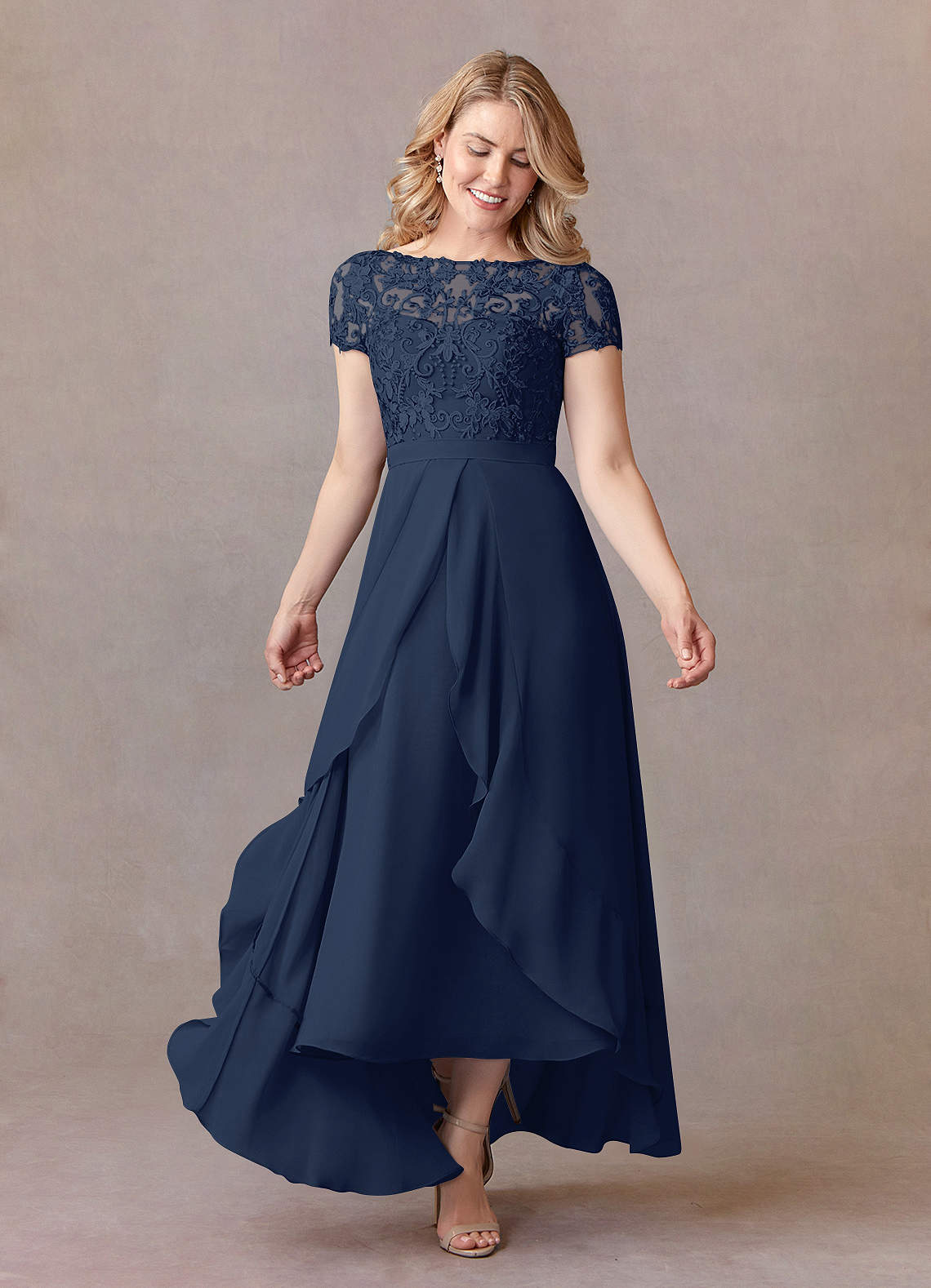 Navy Illusion A-line Lace Chiffon Long Bridesmaid Dresses Navy Illusion A-line Lace Chiffon Long Bridesmaid Dresses