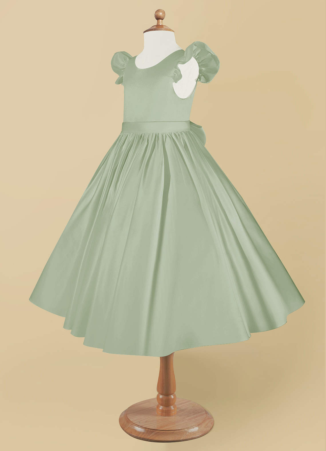 Azazie Violeta Flower Girl Dresses Ball-Gown Bow Matte Satin Tea-Length Dress image1