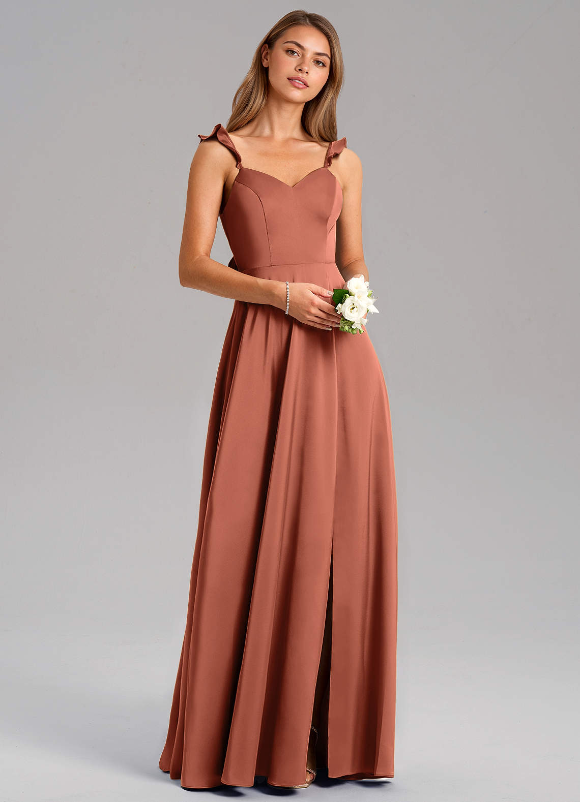 Azazie Everett Bridesmaid Dresses Clay A-Line Stretch Satin Dress image1