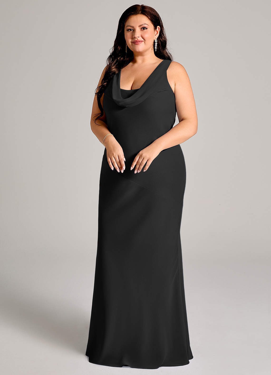 Azazie Rylina Probar vestidos en casa Vestido de Negro de Gasa de Corte Sirena con Plisado image8