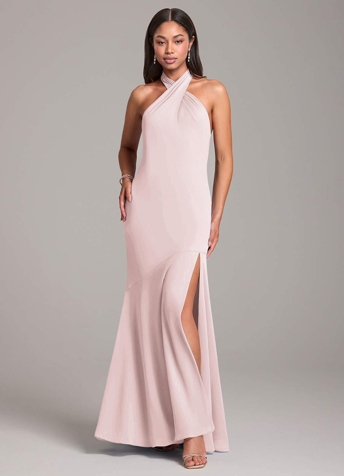 Azazie Lorena Bridesmaid Dresses Blushing Pink Mermaid Pleated Chiffon Dress image1