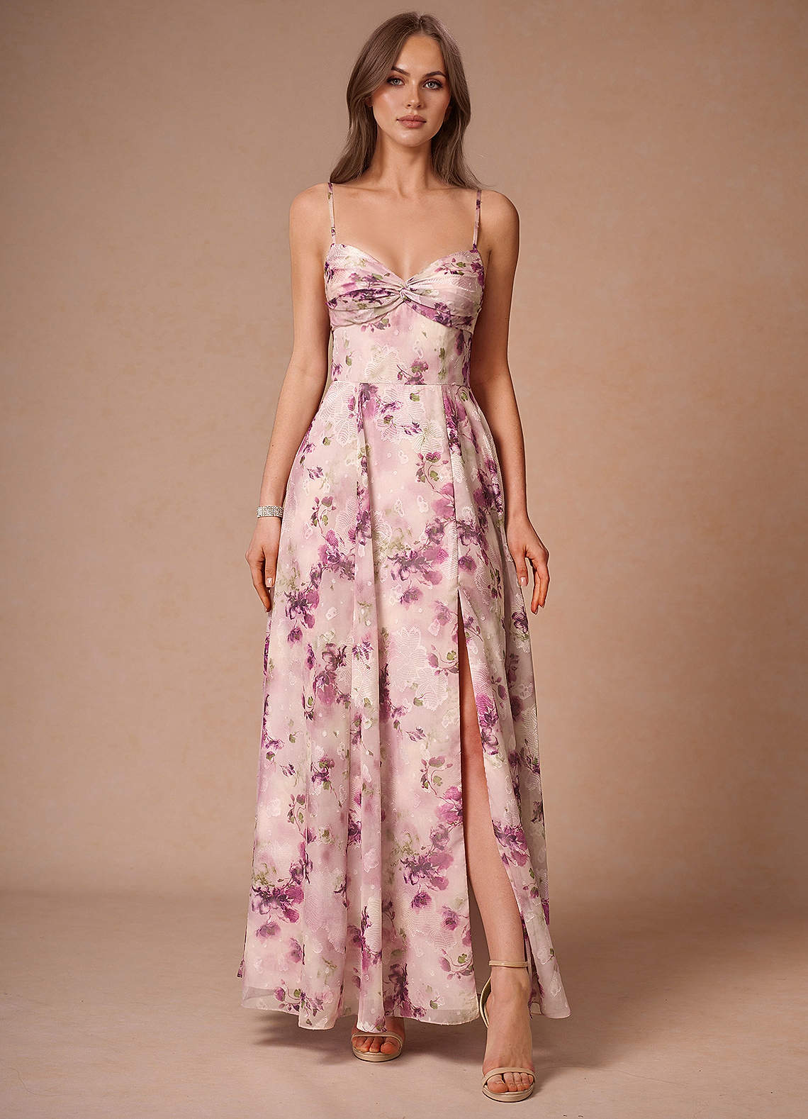 Amorelle Mauve Floral Maxi Dress Ready to Ship | Azazie CA