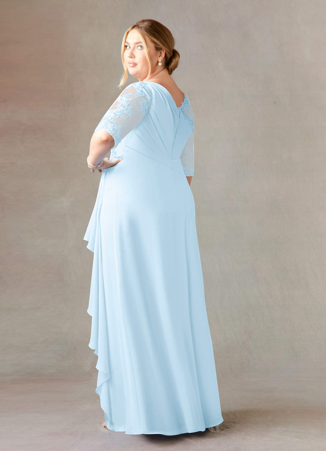 Azazie Dionysus Mother of the Bride Dresses Sky Blue A-Line Boatneck Lace Chiffon Dress image8