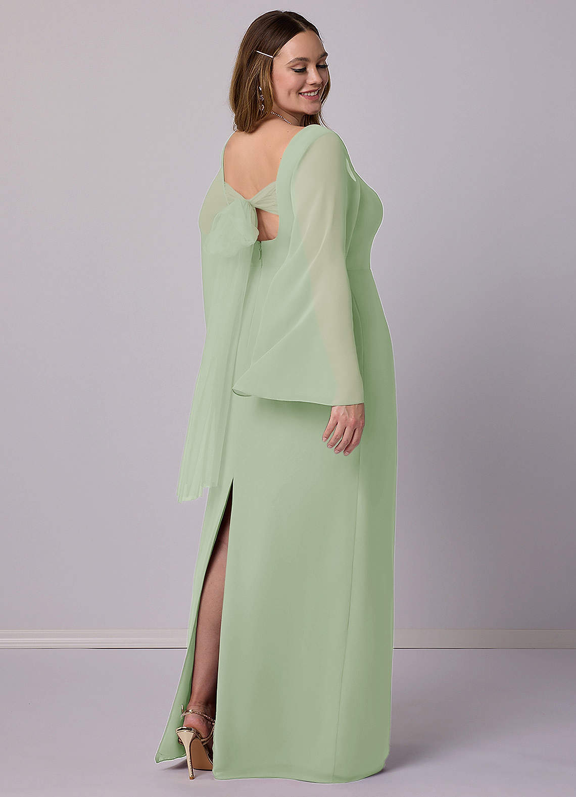 Barbie ♥ Azazie Bridesmaid Dresses Sheath Bow Chiffon Floor-Length Dress image8