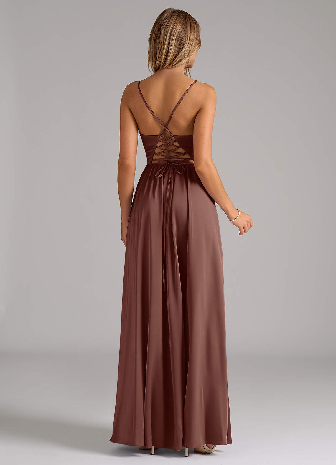 Azazie Aaida Essayer des robes à la maison Robe Trapèze en Satin extensible Corset émeraude image5