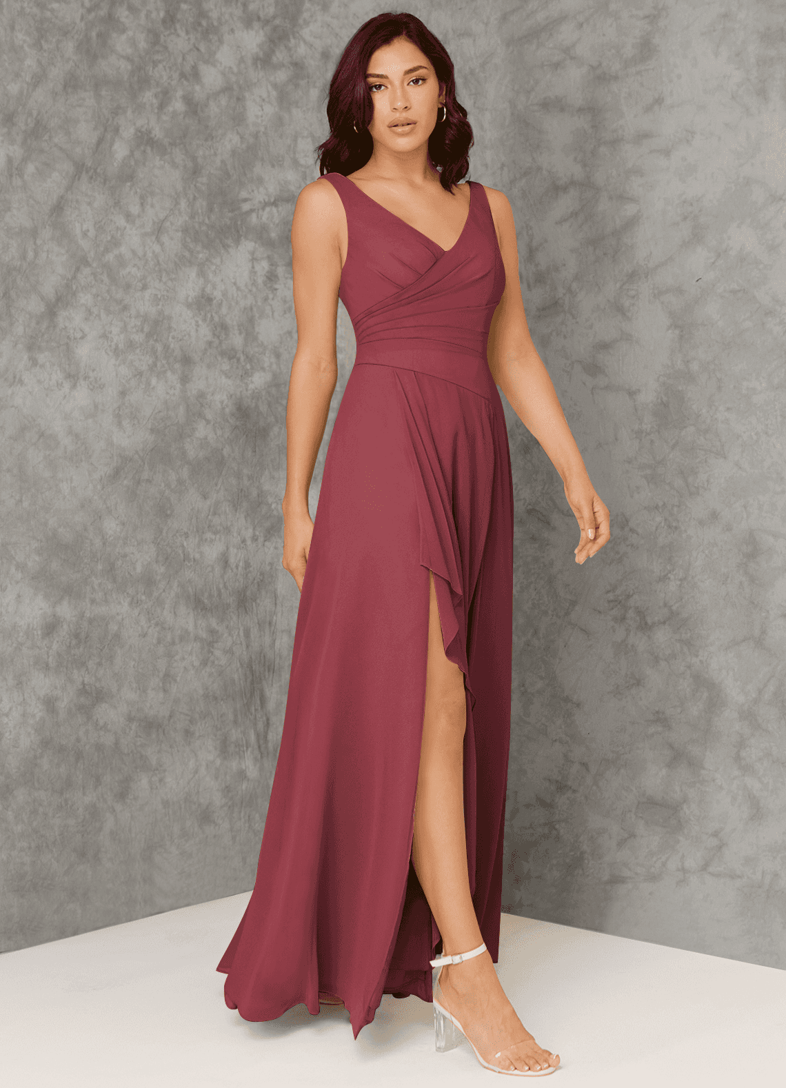 Azazie Kori Abiti da Damigella Abito A-Line in Chiffon Plissettato Merlot image1