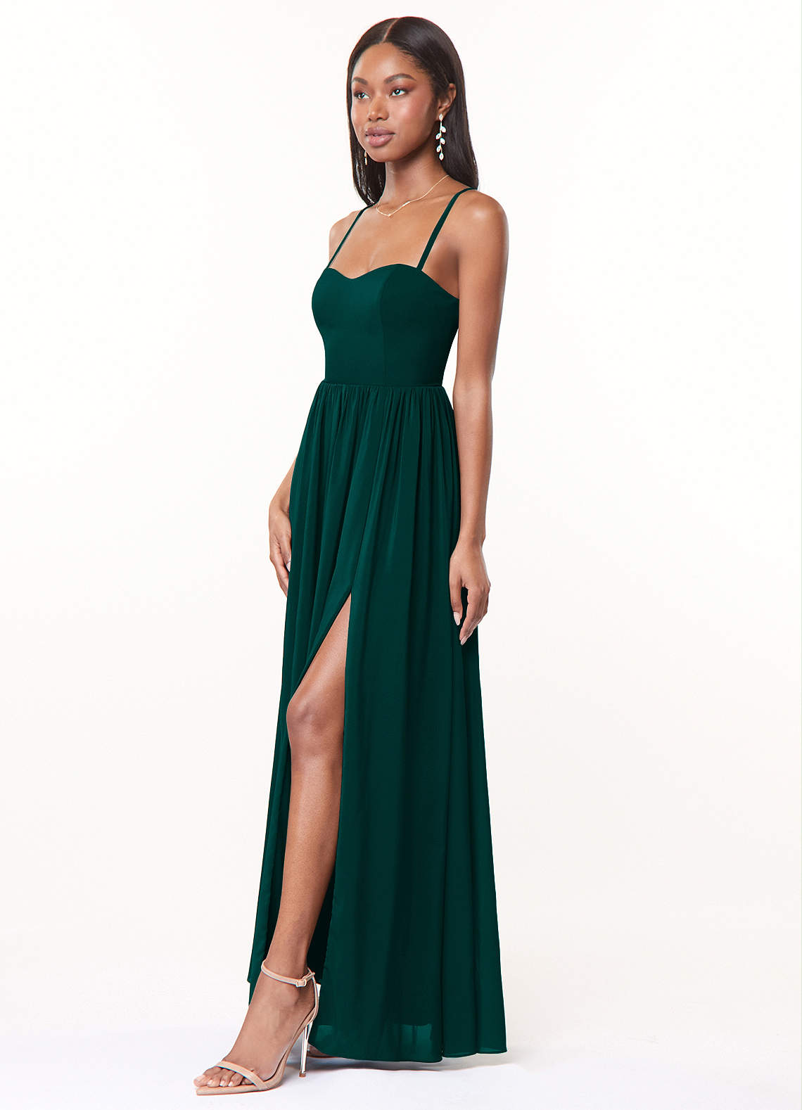 ★I AM MARI★ CHIFFON SHIRRING FLARE DRESS B193010 Long Sweetheart Neckline Poly Chiffon Bridesmaid