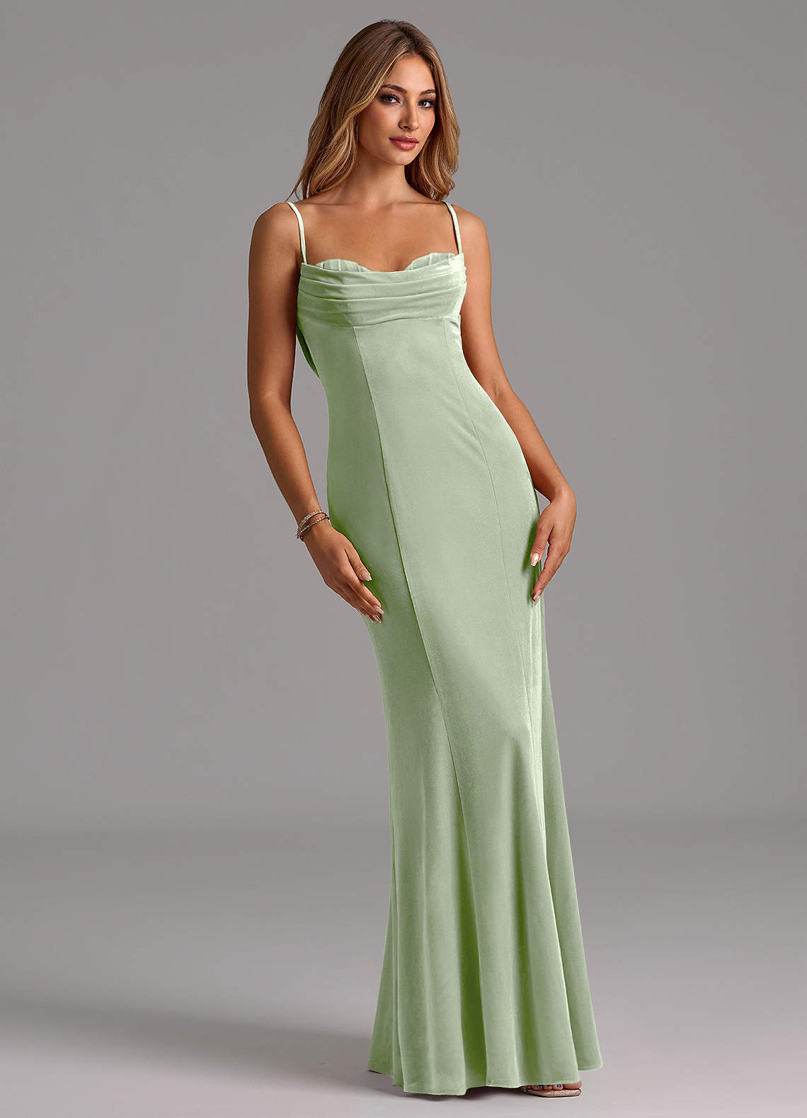 Azazie Karryn Bridesmaid Dresses Dusty Sage Mermaid Corset Velvet Dress image1