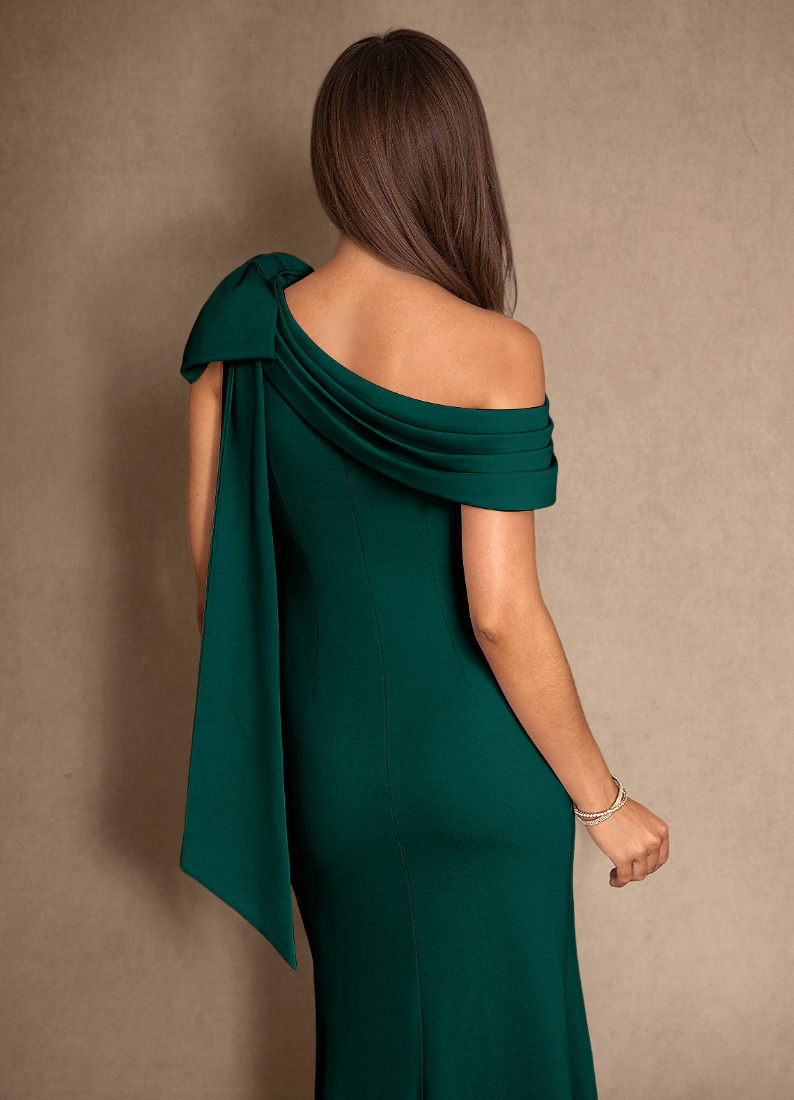 Azazie Myers Mother of the Bride Dresses Pine Mermaid Pleated Stretch Crepe Dress image5