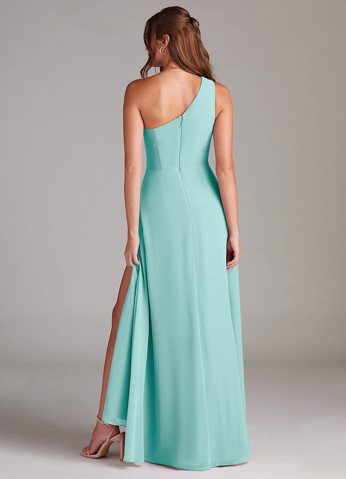 Azazie Brooke Bridesmaid Dresses Aqua A-Line One Shoulder Chiffon Dress image6