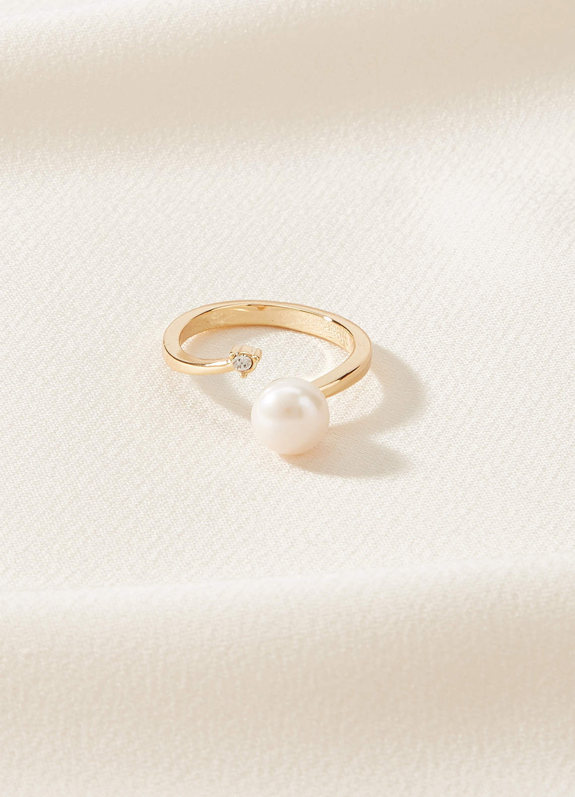front Pearl and Crystal Open Wrap Ring