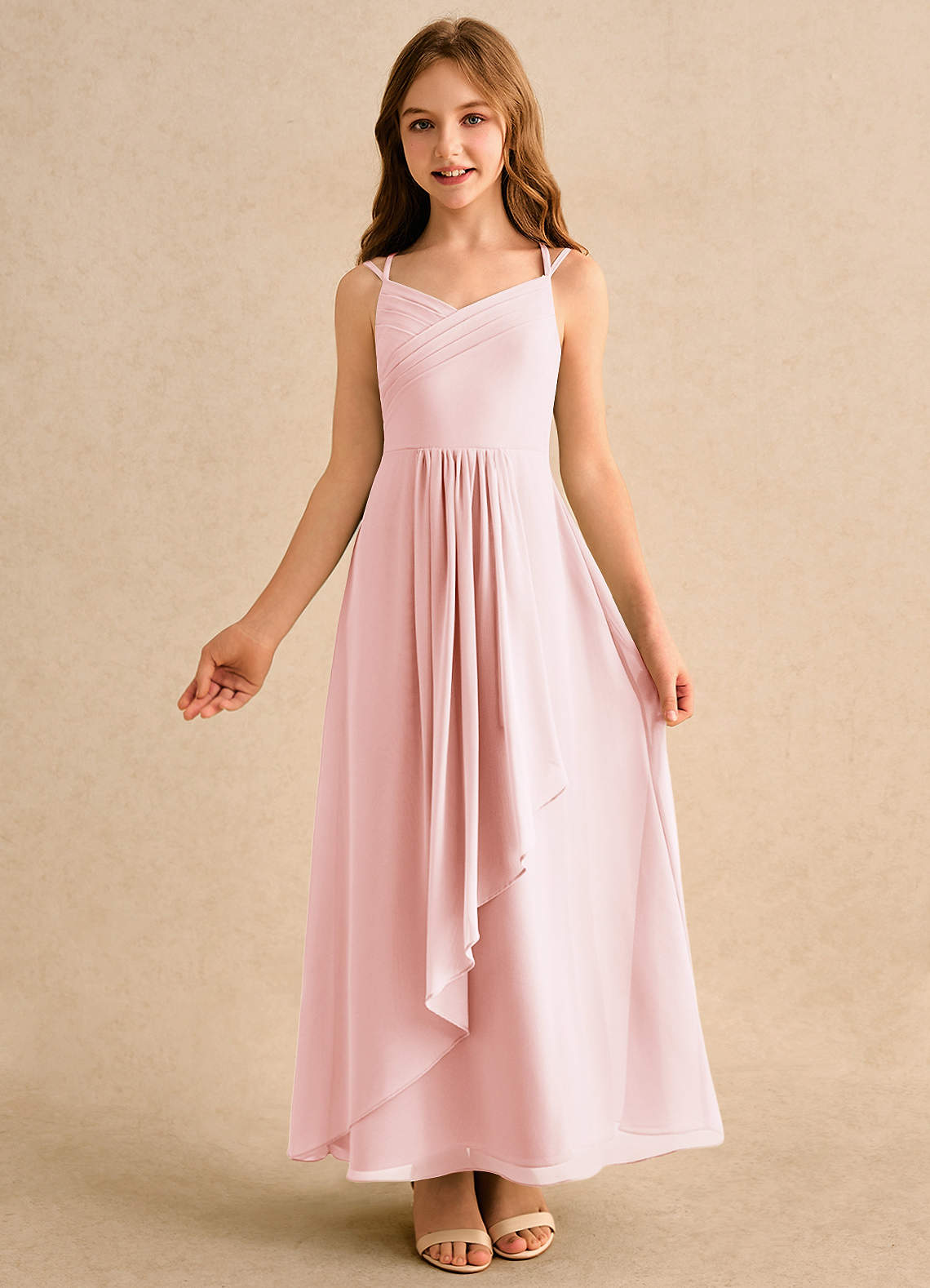 pink formal dress for girls Little Girls Formal Dresses Ruffle Hand Mand Flower in the Train with main image 1