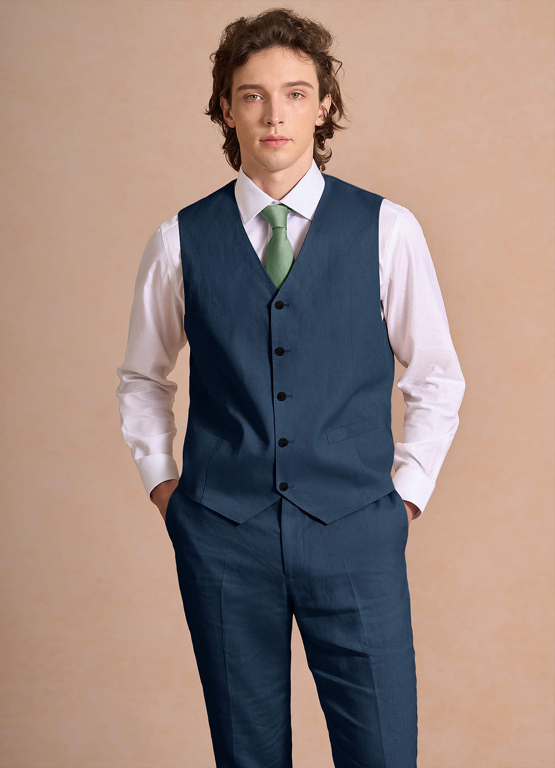 Harrison Dark Navy 100% Linen Suit Vest | Slim Regular Suit Vests