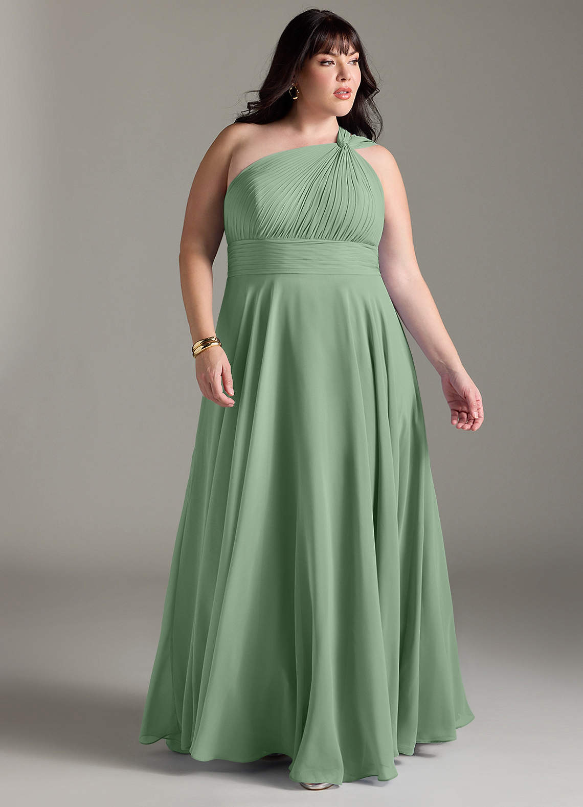 Azazie Charlize Jurken voor bruidsmeisjes Jurk van Chiffon met A-Lijn One-Shoulder Matcha image8