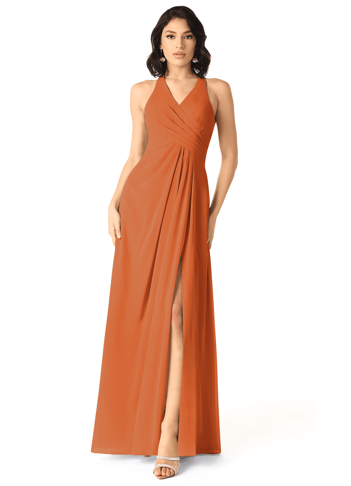 Azazie Danica Abiti da Damigella Abito A-Line in Chiffon Plissettato Cannella image1