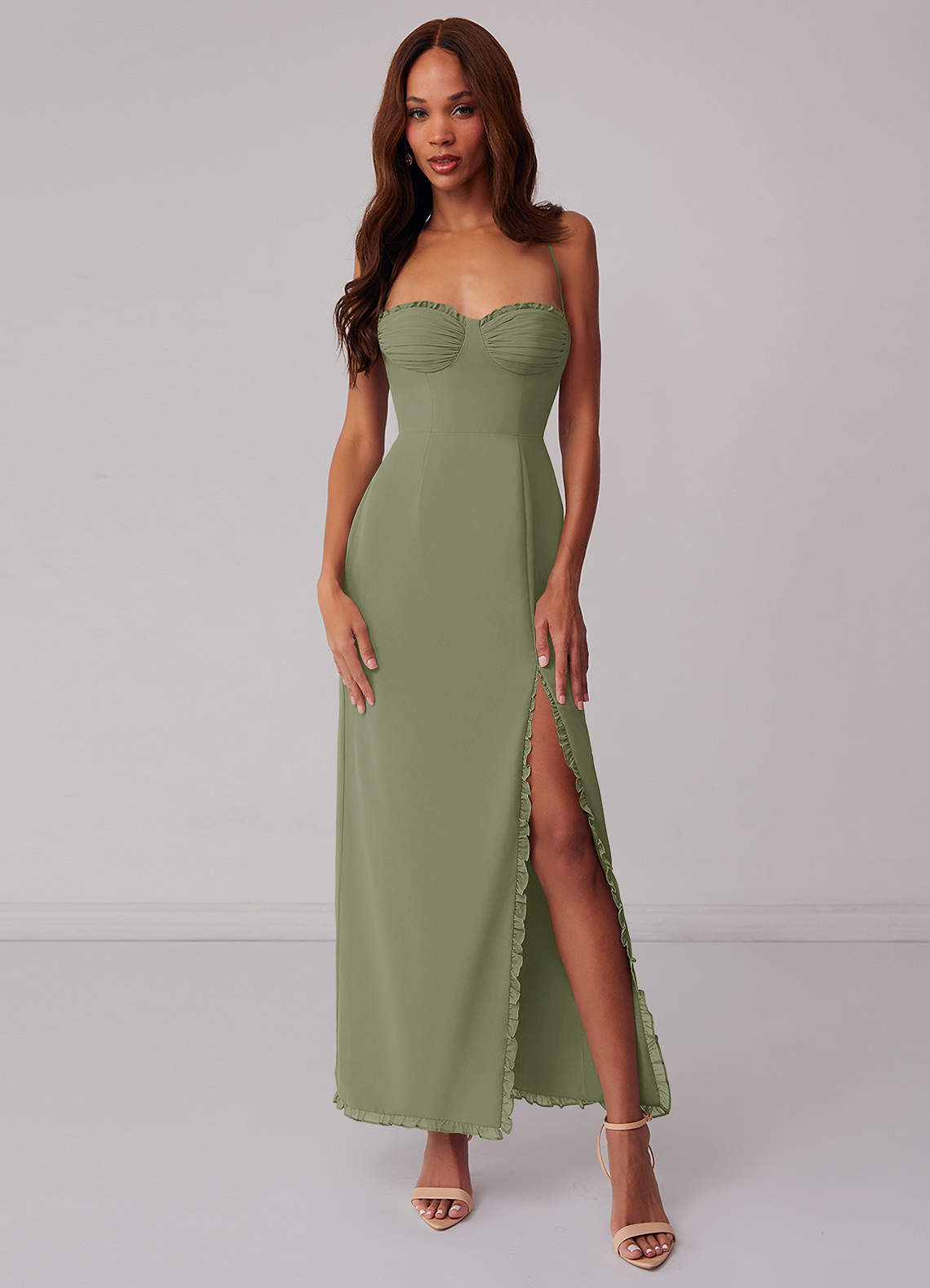 Barbie ♥ Azazie Bridesmaid Dresses Pistachio Sheath Corset Chiffon Dress image1