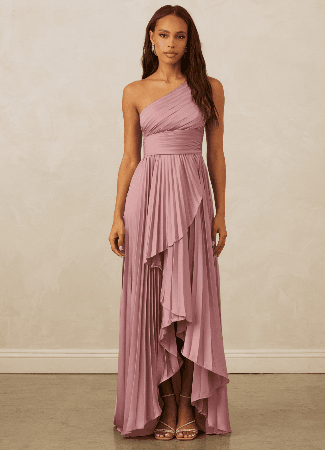 Christian Siriano Bridal for Azazie 1008 Robes de demoiselle d'honneur Robe Trapèze en Satin extensible Ue épaule Rose Poussiéreuse image1