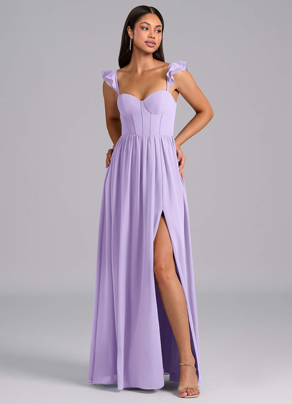 Azazie Denisse Bridesmaid Dresses Lilac A-Line Ruched Chiffon Dress image1