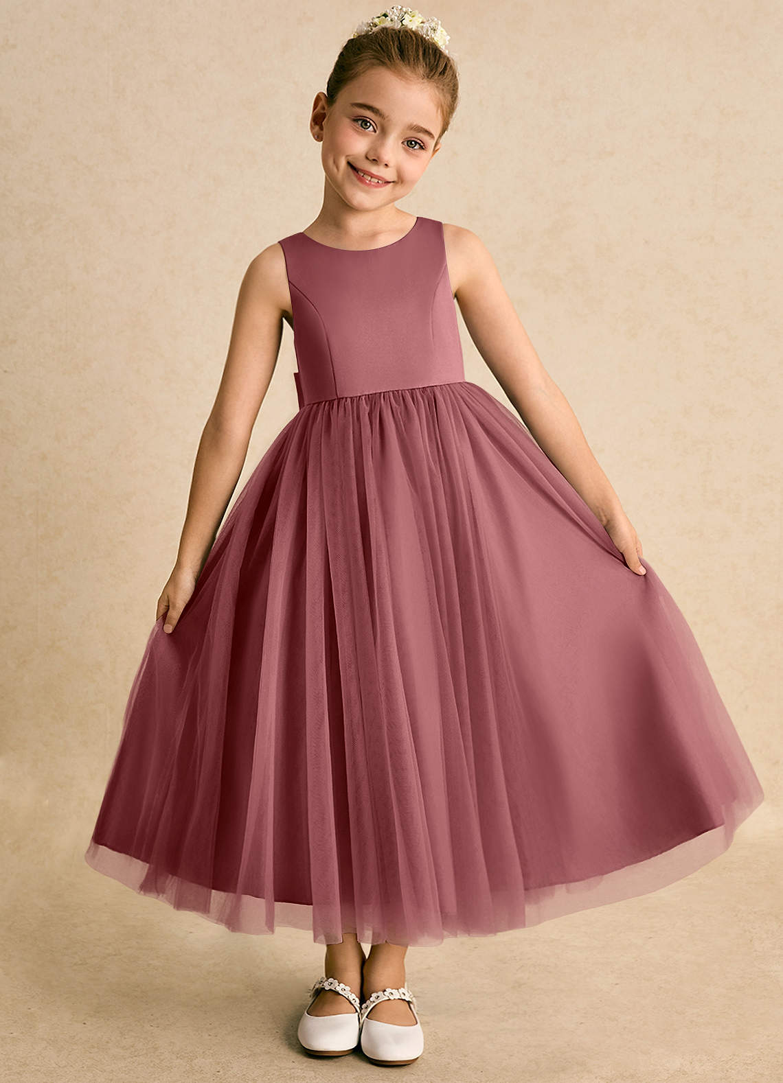 Azazie Solia Robe Demoiselle D'honneur Fillette Robe Princesse en Tulle Arc Améthyste image4