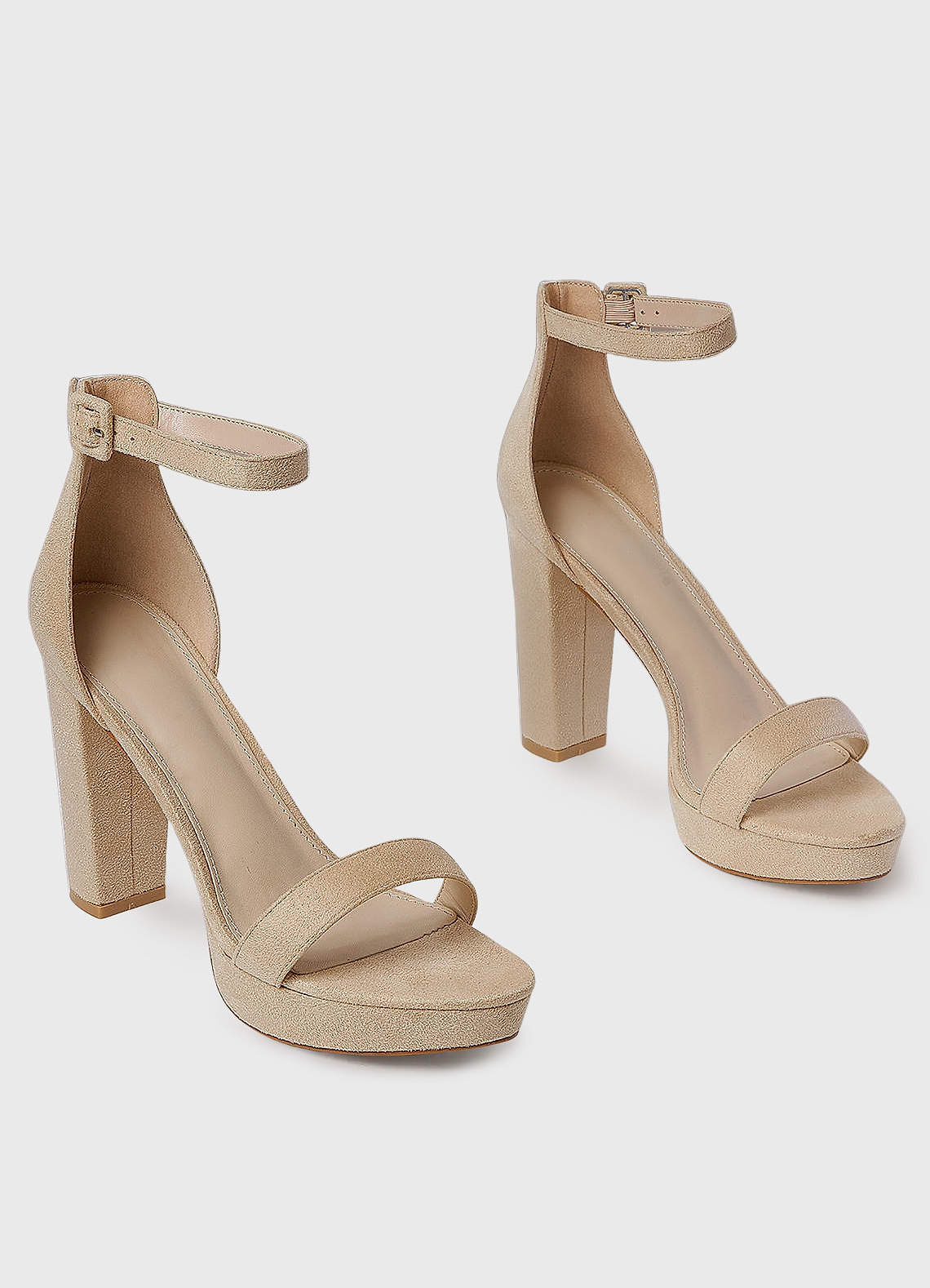 front Apricot Suede Platform Ankle Strap Heels