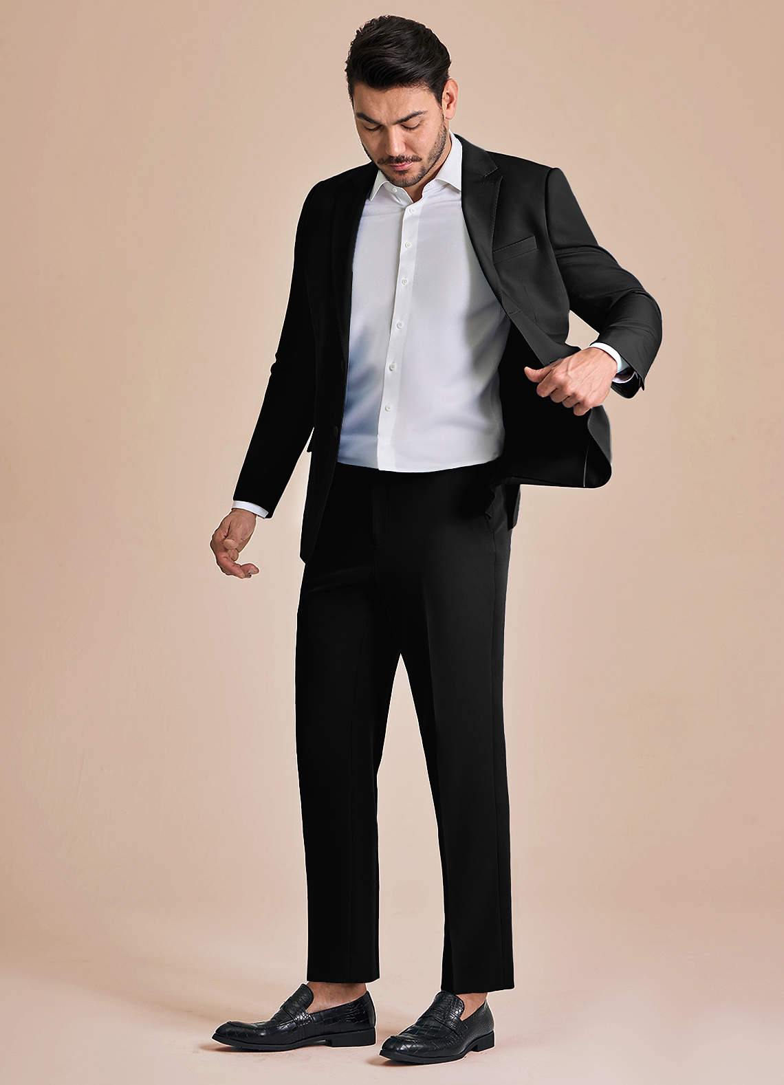 front James Black Structured Stretch Suit
