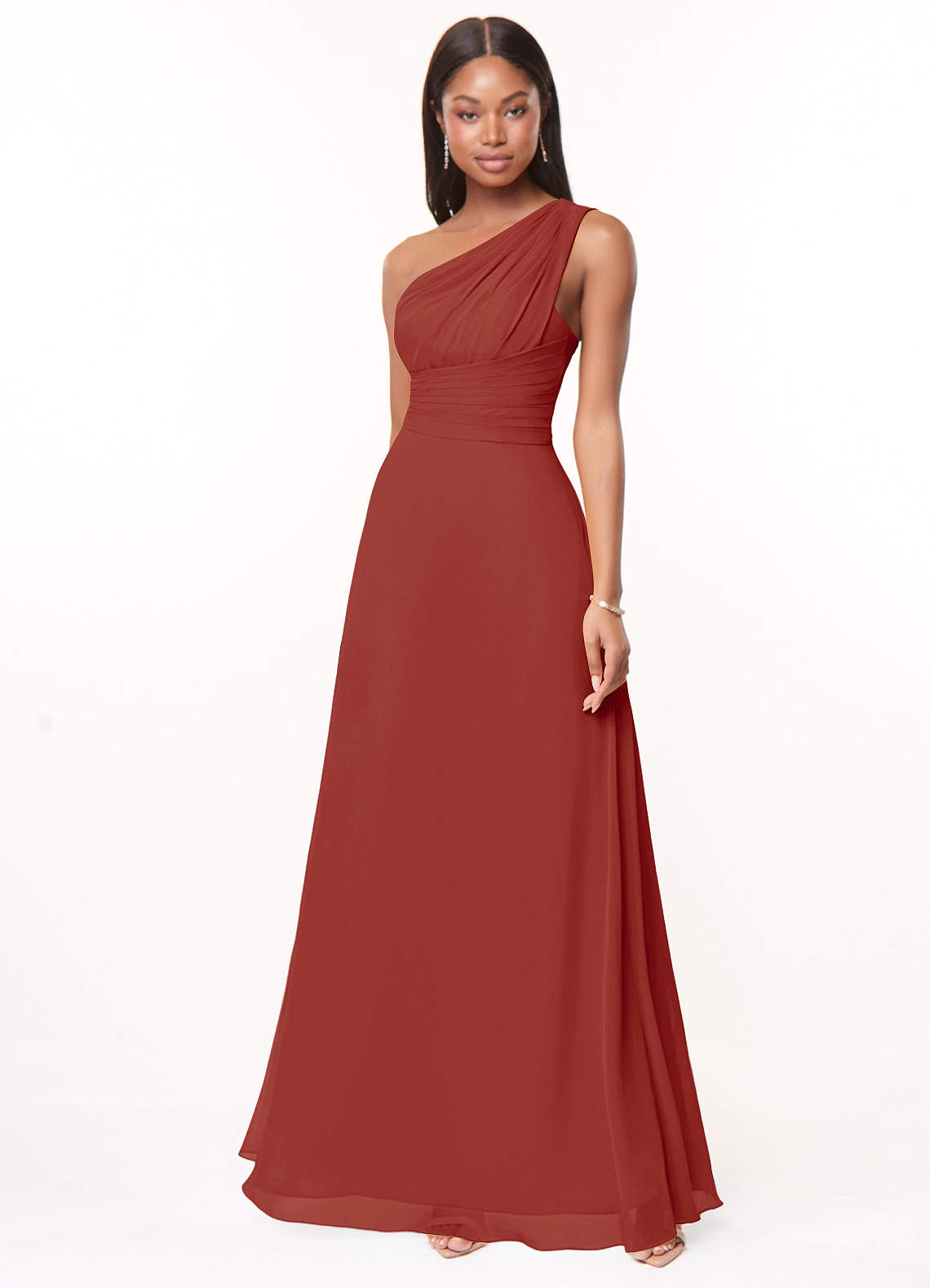 Azazie Ashley Brautjungfernkleider A-Linie Gestreift Chiffon Kleid Terrakotta image1