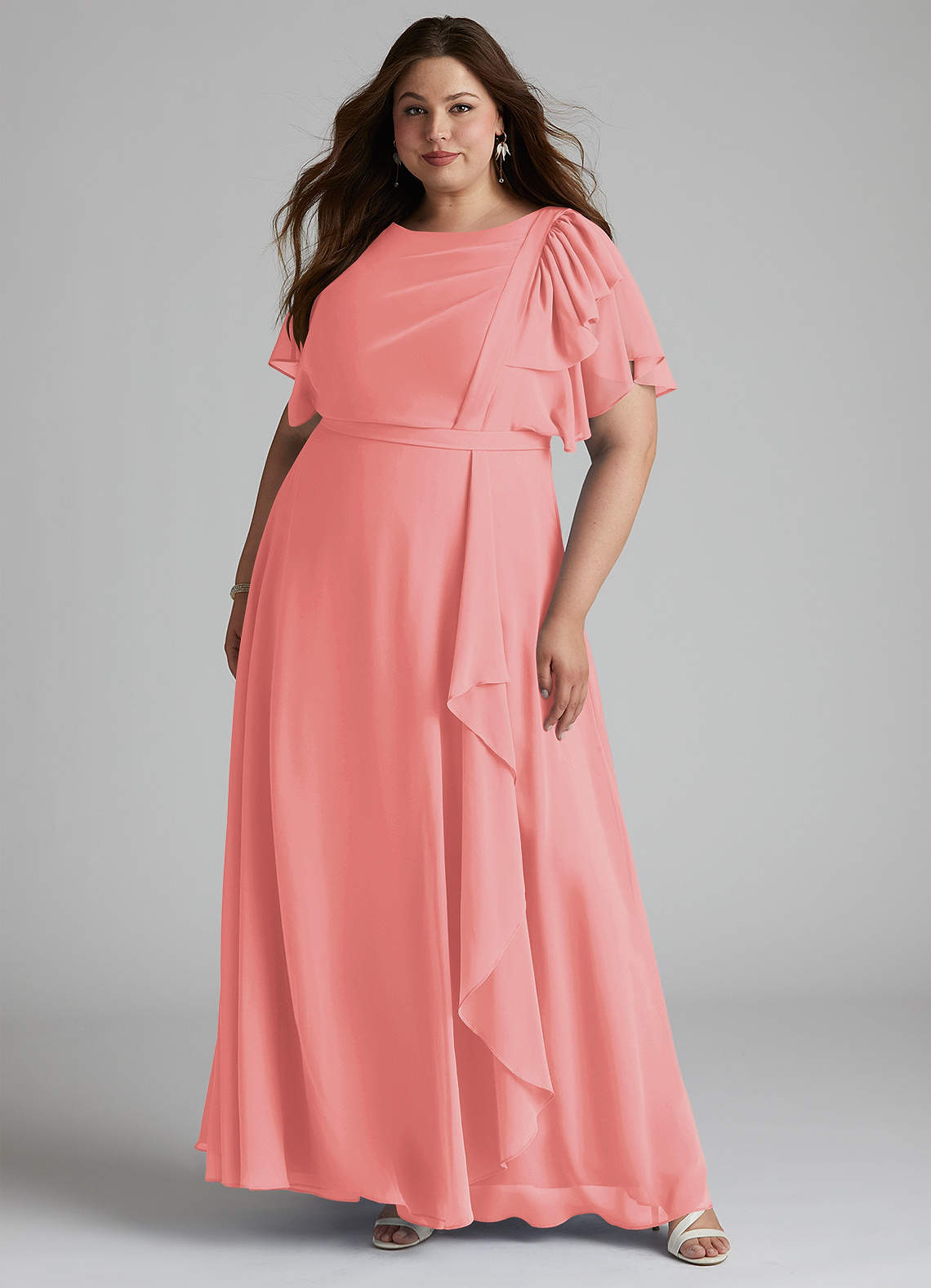 Azazie Aaliyah Modest Bridesmaid Dresses A-Line Scoop Pleated Chiffon Floor-Length Dress image1