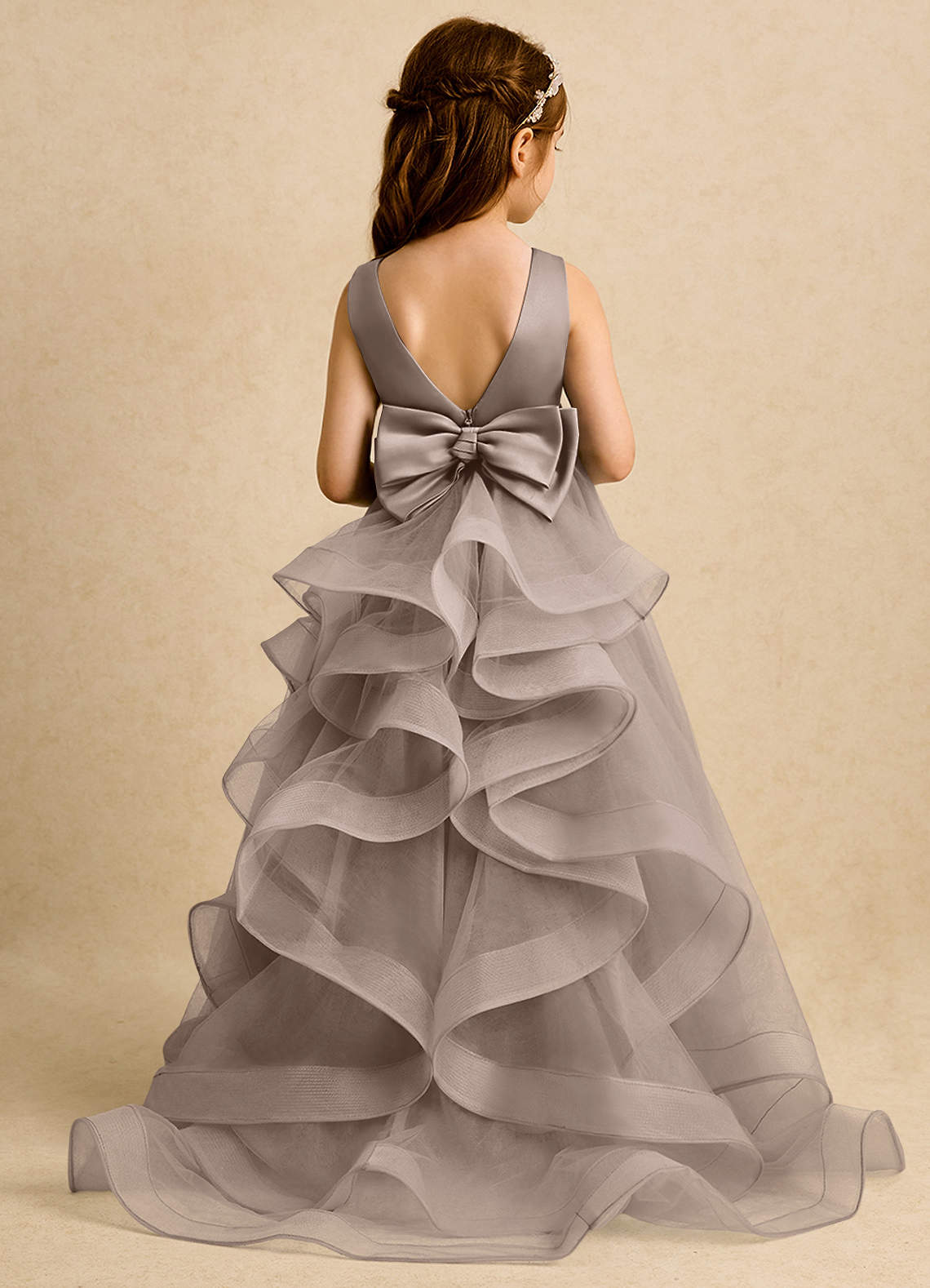 Azazie Lior vestidos de niña de las flores Vestido de Gris Pardo de Tul de Princesa con Plisado image1