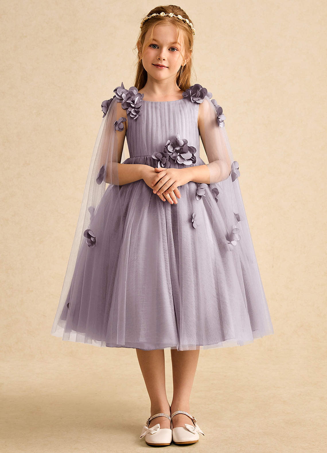Azazie Staria Flower Girl Dresses Dusk Ball-Gown Ruched Tulle Dress image1