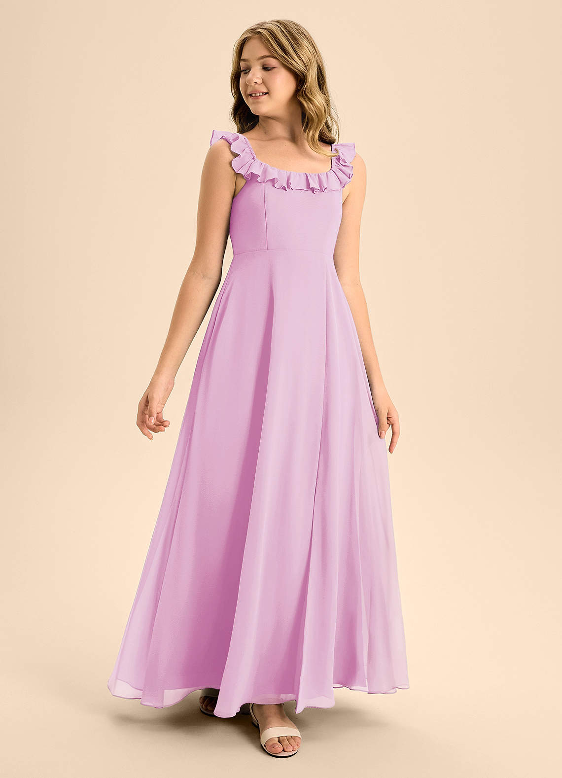 Azazie Callie Junior Candy Pink A-Line Ruched Chiffon Dress image1