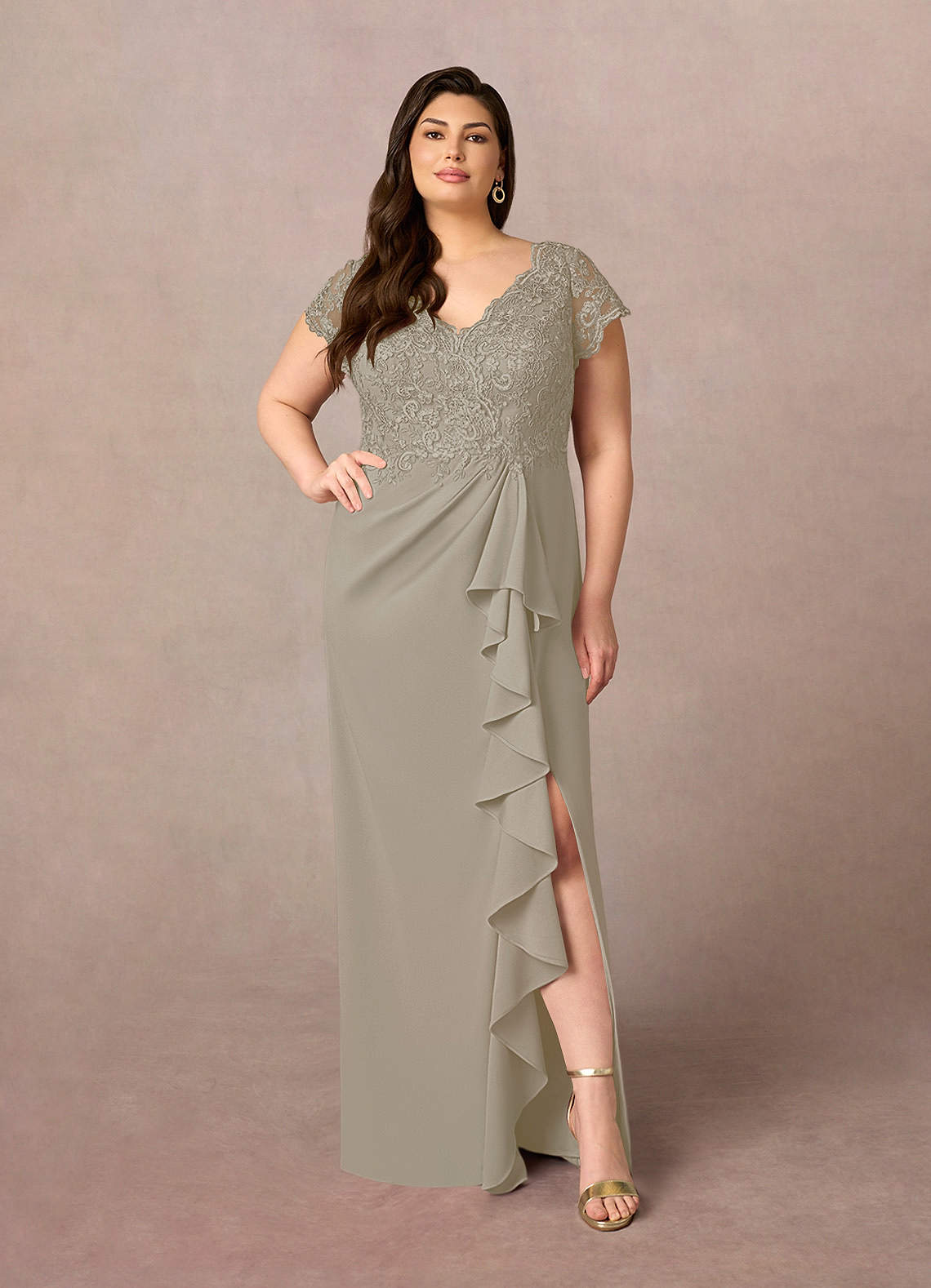 Azazie Carmen Kleider für die Brautmutter Etui Spitze Kleid Taupe image1