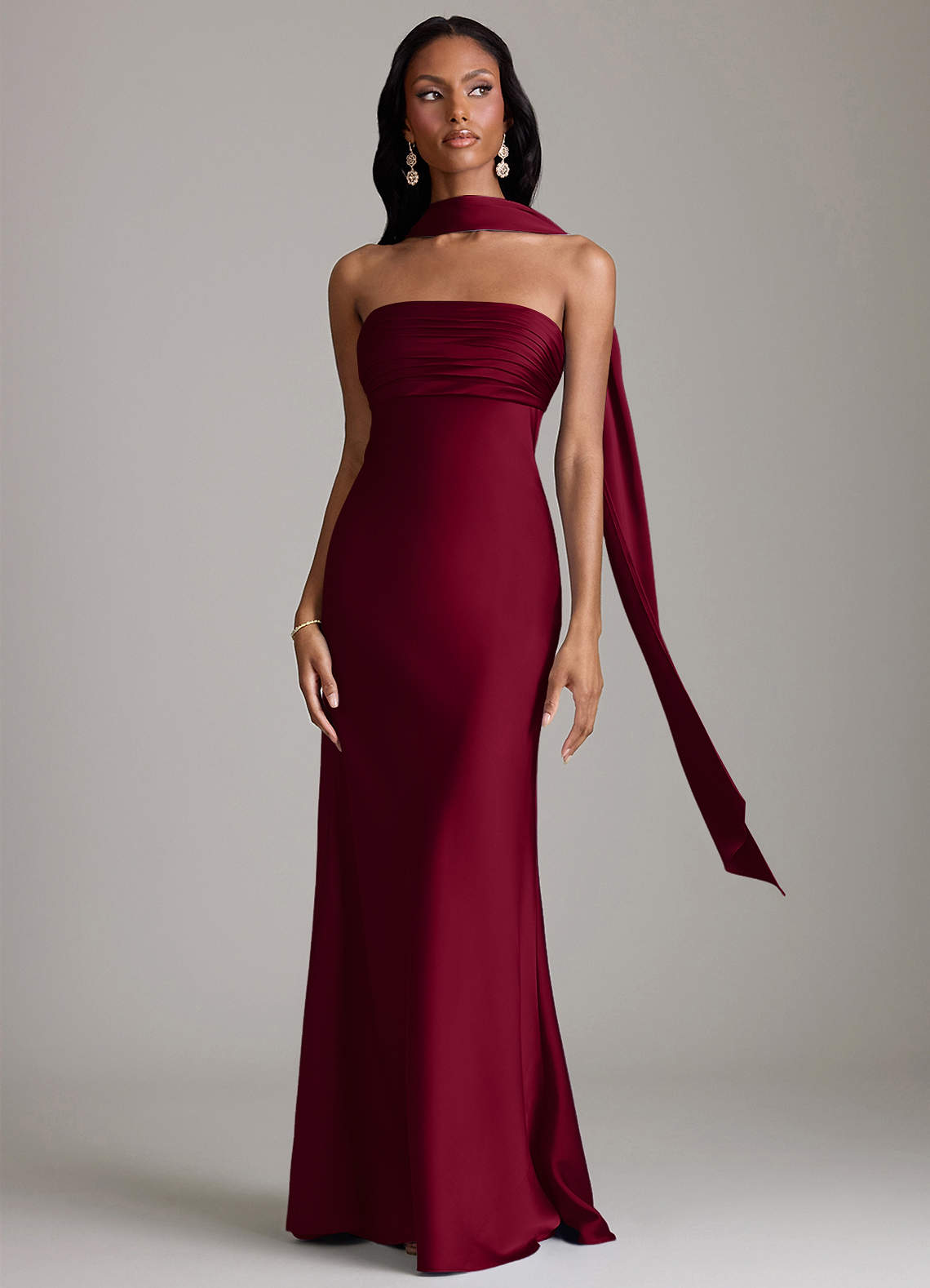 Azazie Saylor Brudtärnklänningar Klä av Sjöjungfru i Stretch Satin Axelbandslös Bourgogne image8