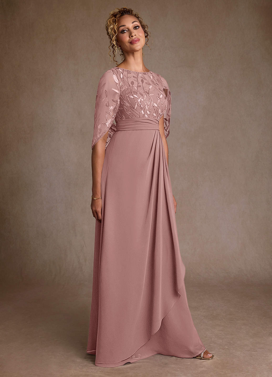 Azazie Beckley Mother of the Bride Dresses Dusty Rose A-Line Lace Chiffon Dress image3
