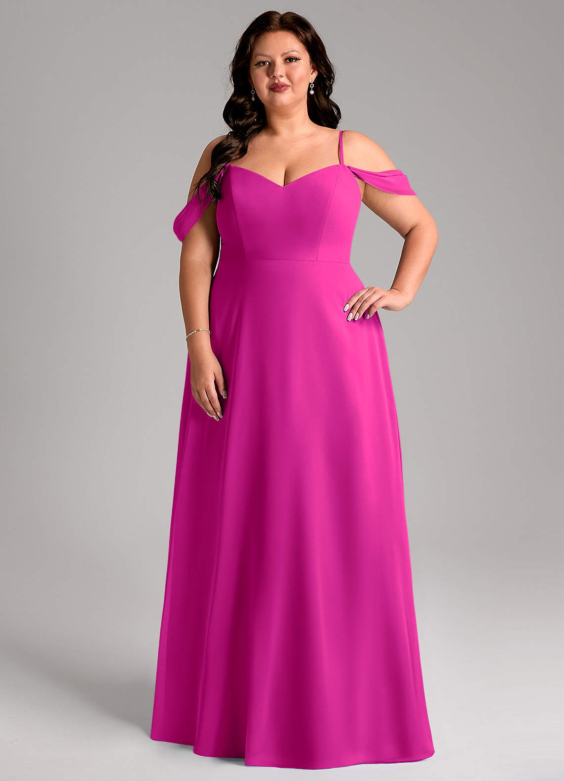Azazie Marley Vestidos de madrinha de casamento Vestido Fúcsia de Chiffon de Linha A com Ombros Caídos image10