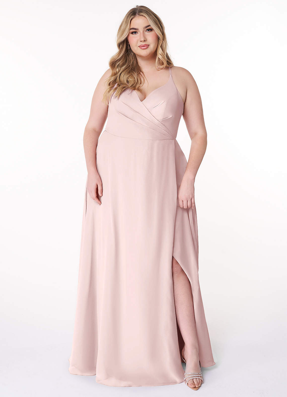 Azazie Plus Size A-Line/Princess V-Neck Floor-Length Chiffon Bridesmaid Dresses - Blushing Pink Azazie Plus Size A-Line/Princess V-Neck Floor-Length Chiffon Bridesmaid Dresses - Blushing Pink