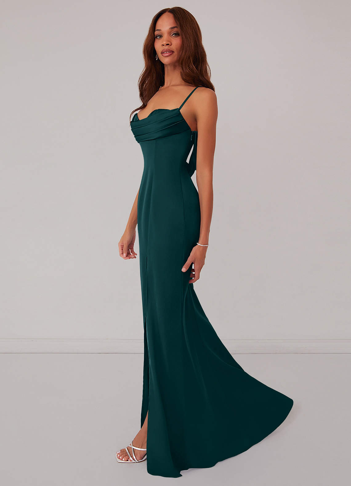 Barbie ♥ Azazie Bridesmaid Dresses Pine Mermaid Corset Stretch Satin Dress image3