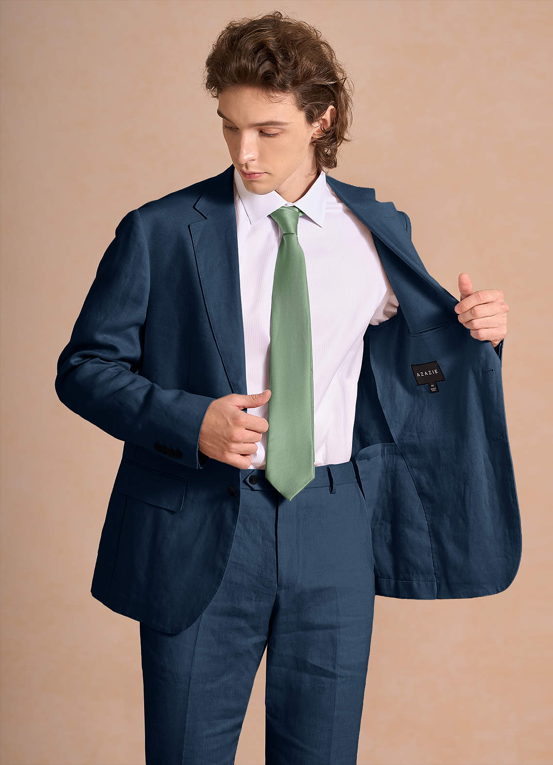 front Harrison Azul Marino Oscuro Chaqueta de traje 100% lino