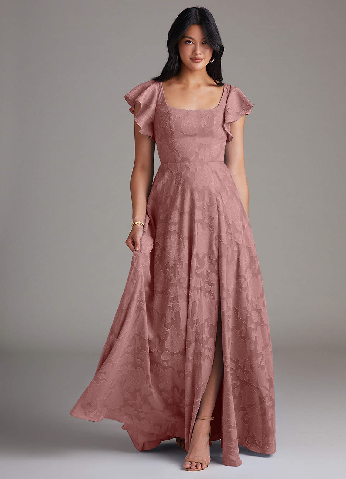dusty rose floral bridesmaid dresses A-Line Dusty Rose Mother Of The Bride Dress with Appliques main image 1
