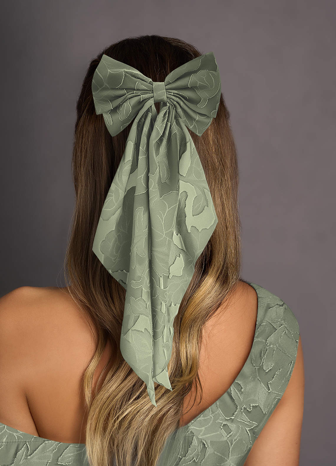 front Matching Color Floral Burnout Bow Hair Clip