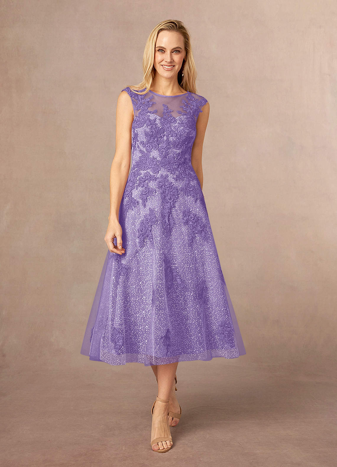 Azazie Flynn Mother of the Bride Dresses Tahiti A-Line Boatneck Lace Tulle Dress image1