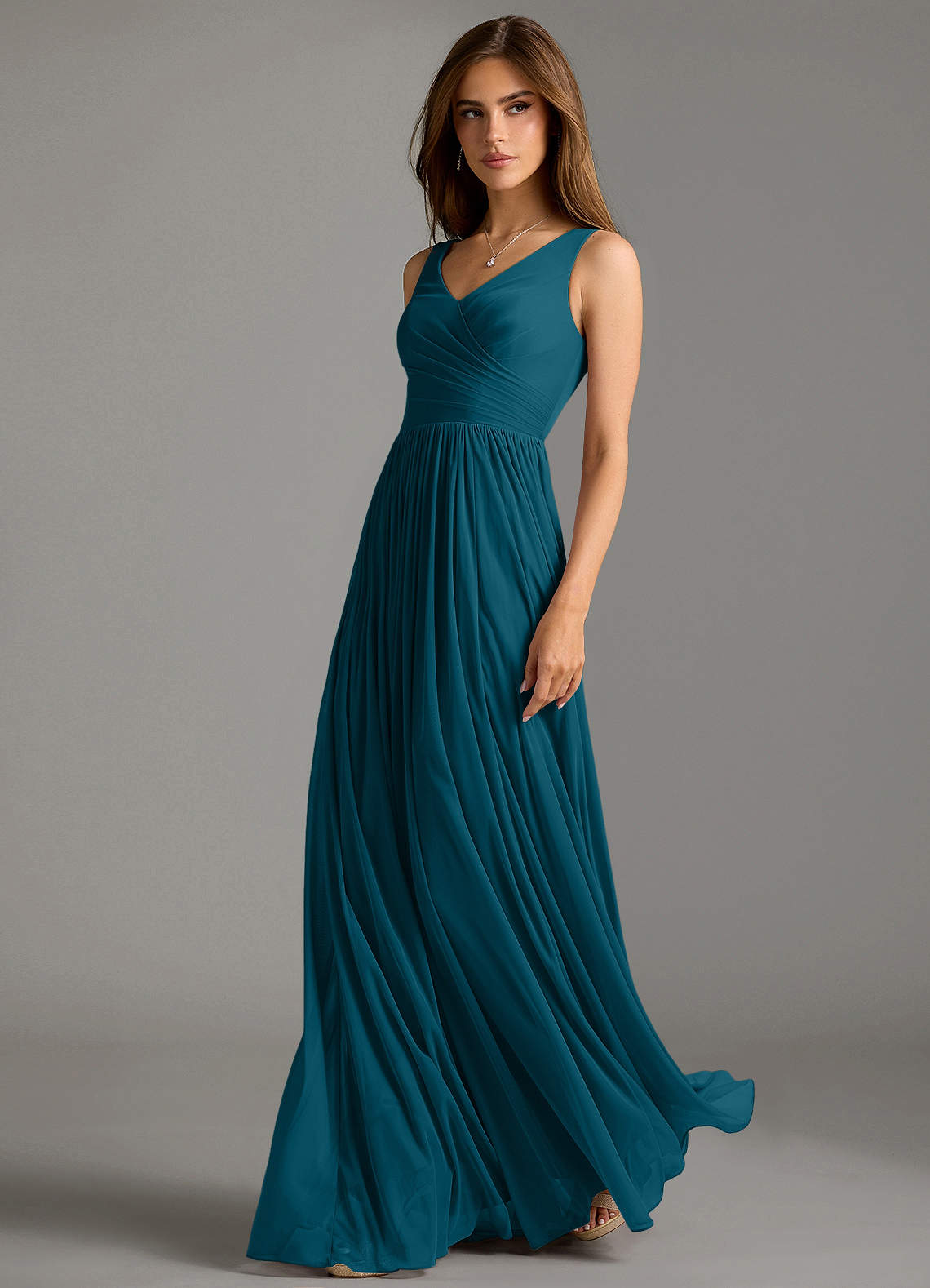 Azazie Keyla Bridesmaid Dresses Ink Blue A-Line Pleated Mesh Dress image1