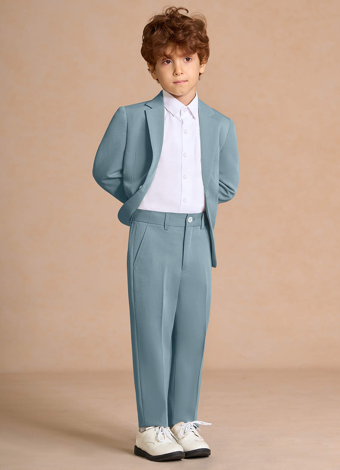 front Oliver 하늘색 소년용 2피스 정장